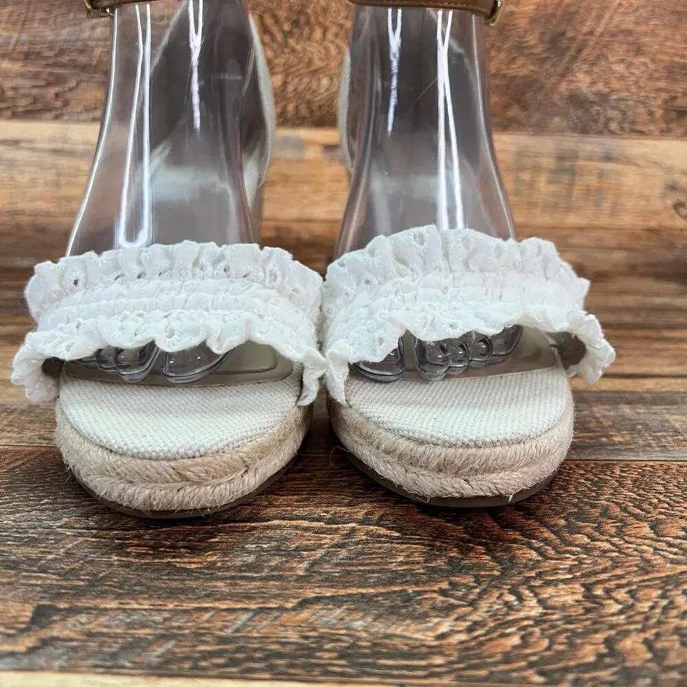 Draper James RSVP Gabrielle Eyelet Lace Wedge Sandals Women's 10 Feminine White